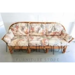 Boho-Style Rattan Sofa with Cushions